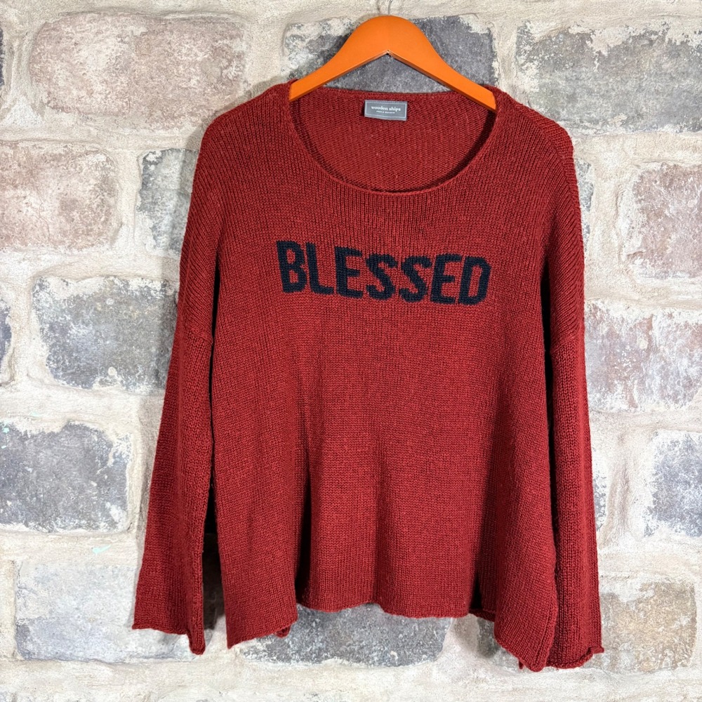 Wooden Ships Blessed Knit Sweater Red Black Long Sleeve Women's S/M‎ Lightweight